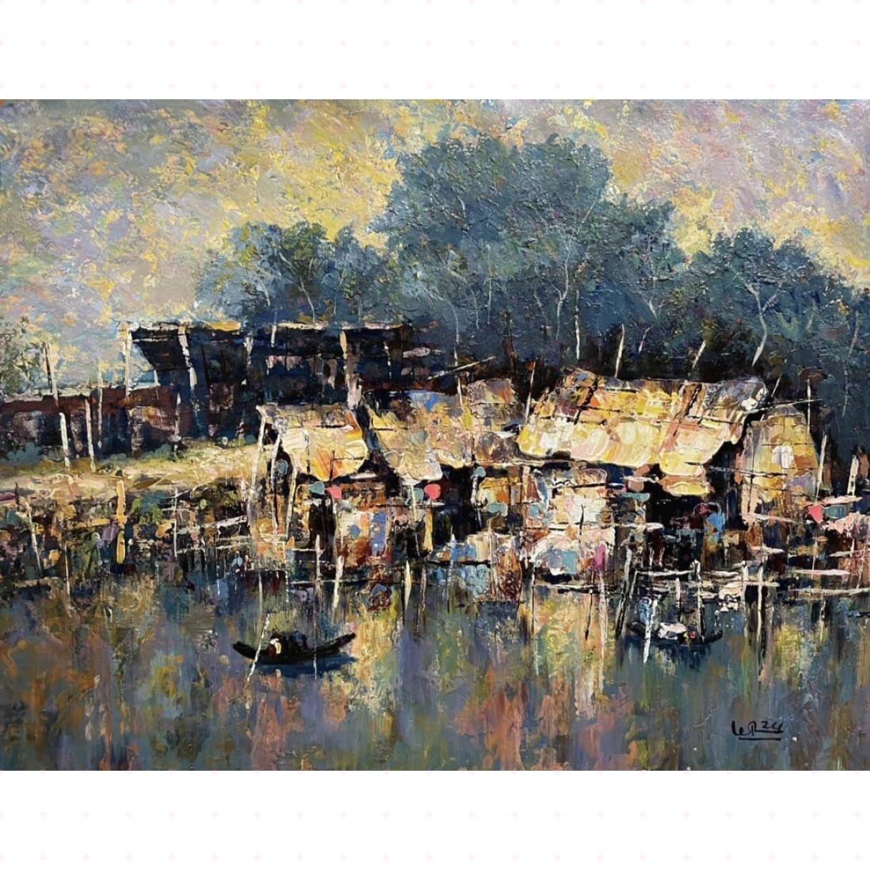 Tranh Phong Cảnh Đồng Quê Ven Sông Tươi Mát 60x80cm 