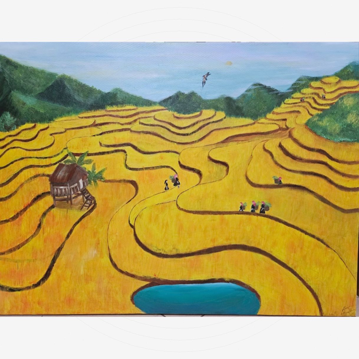 Tranh Phong Cảnh Đồng Quê Mùa Lúa Chín Acrylic 60x80cm 