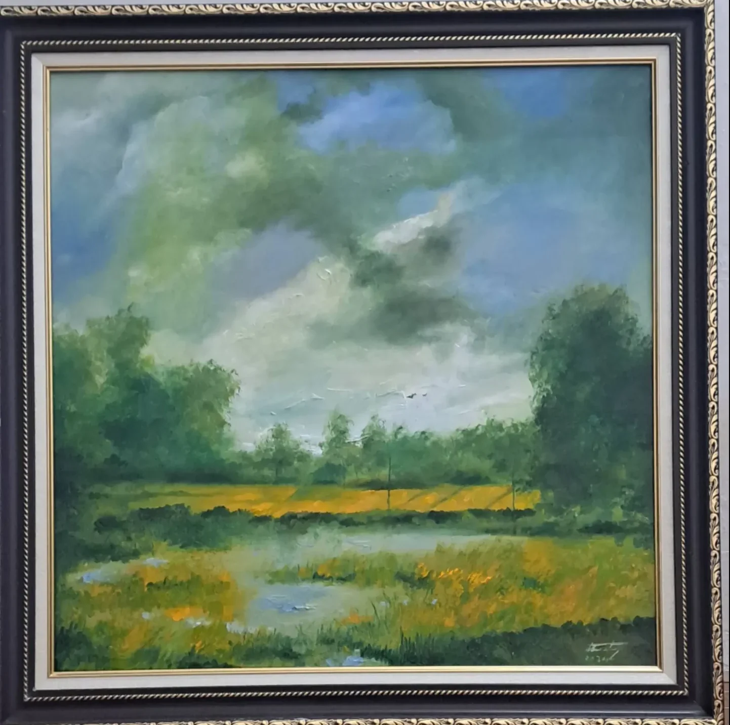 Tranh Phong Cảnh Đồng Quê Sau Cơn Mưa Sơn Dầu 80x80cm Độc Đáo 