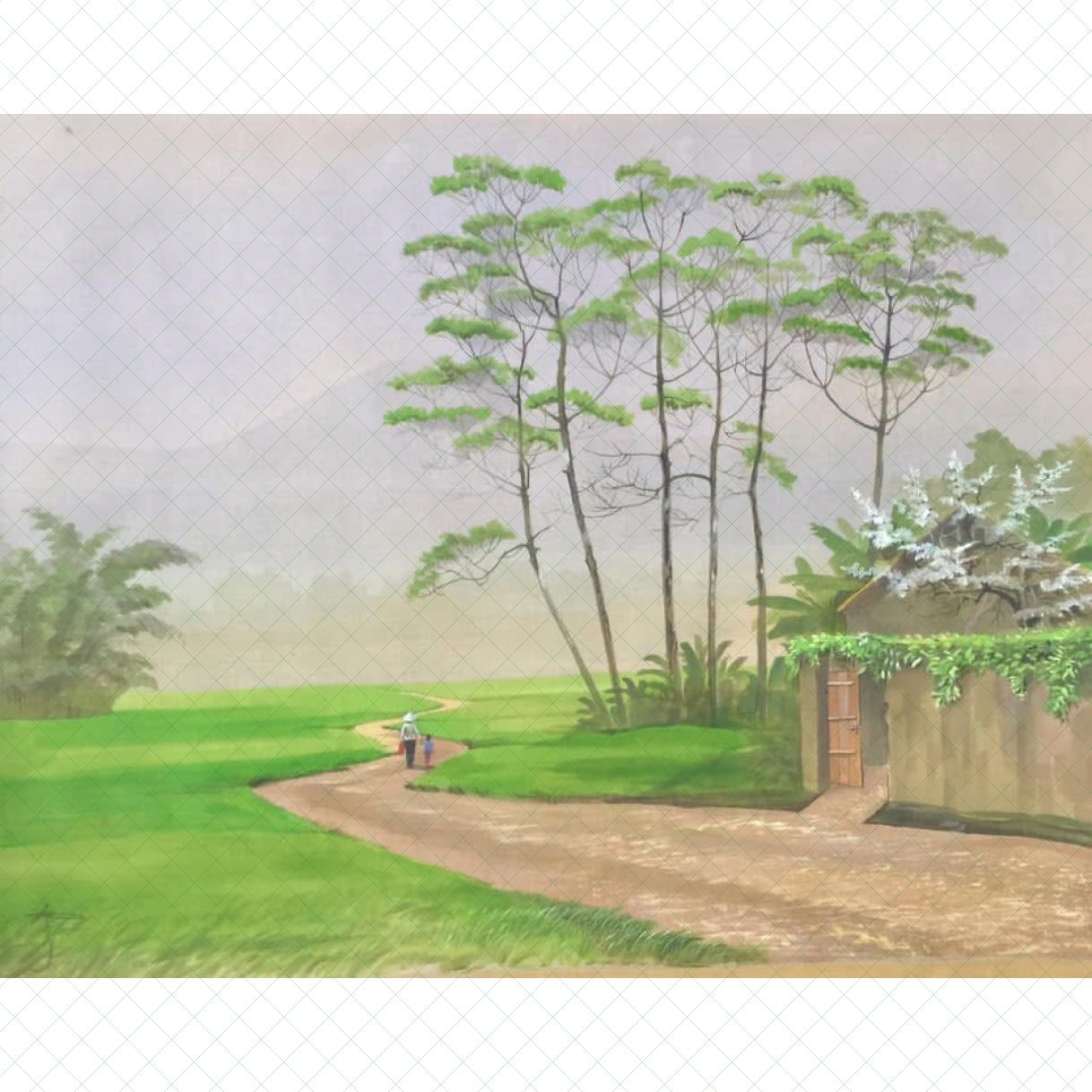 Tranh Phong Cảnh Đồng Quê Lụa Ngày Xa 67x87cm Trang Trí Nhà 