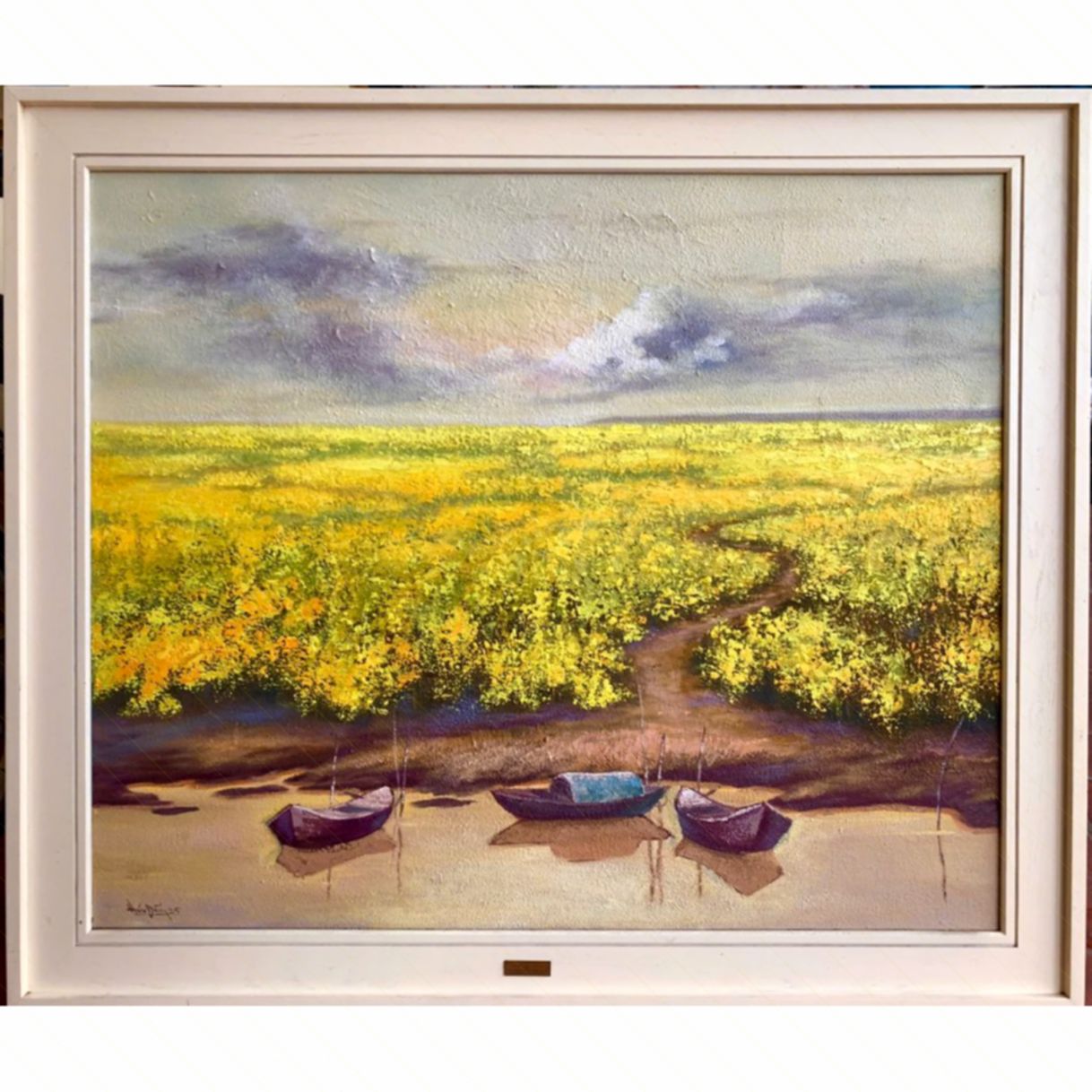 Tranh Sơn Dầu Bến Sông Mùa Hoa Cải 100x120cm Tranh Cao Cấp 