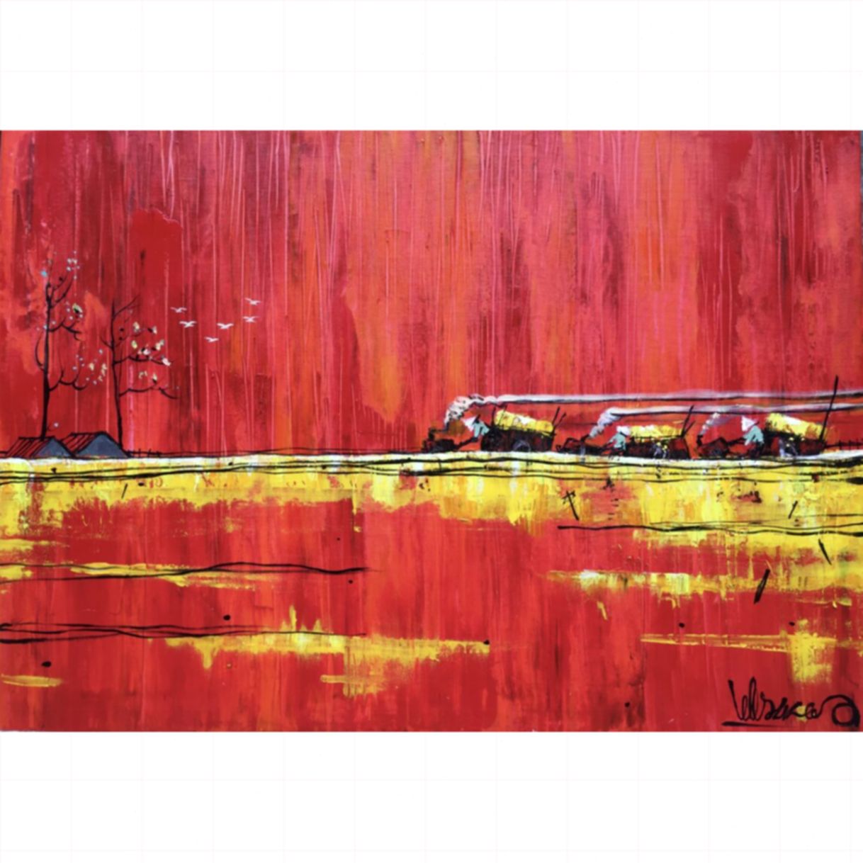 Tranh Phong Cảnh Đồng Quê Mùa Acrylic 50x70cm Đẹp 