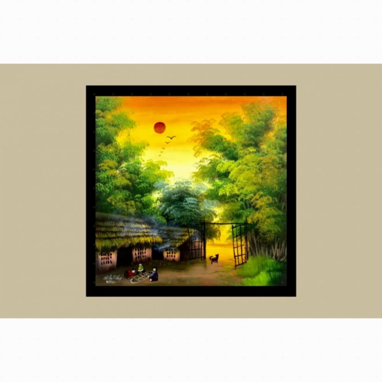Tranh Phong Cảnh Đồng Quê Góc Quê Sơn Acrylic Kích Thước 65x65cm 