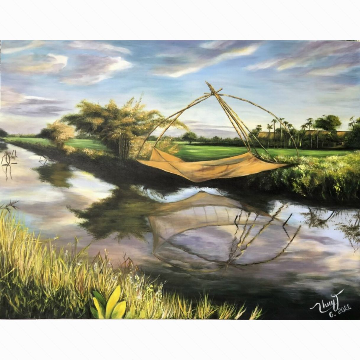 Tranh Phong Cảnh Đồng Quê Thanh Bình Acrylic 60x80cm 