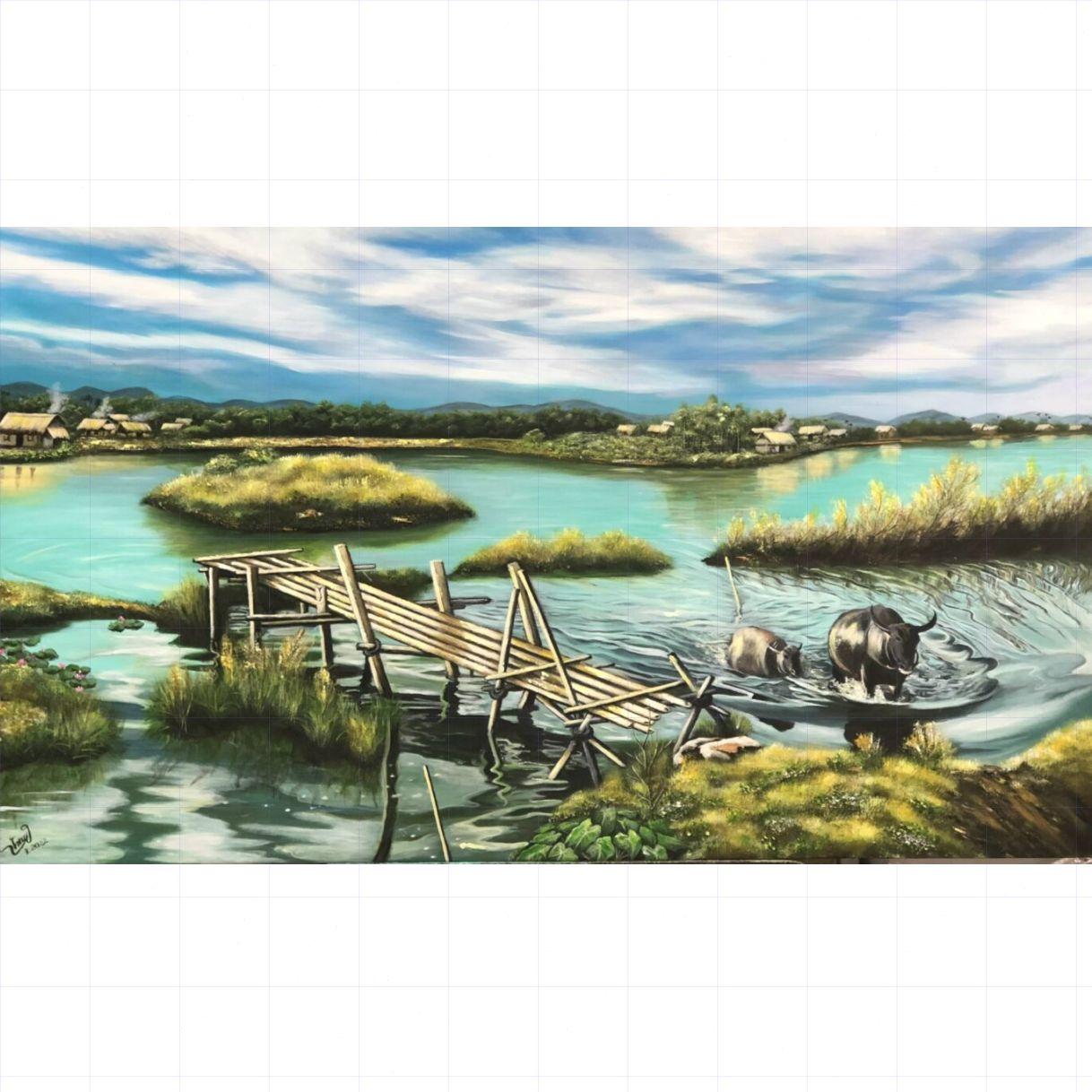 Tranh Phong Cảnh Đồng Quê Hồn Quê Acrylic Canvas Treo Phòng 