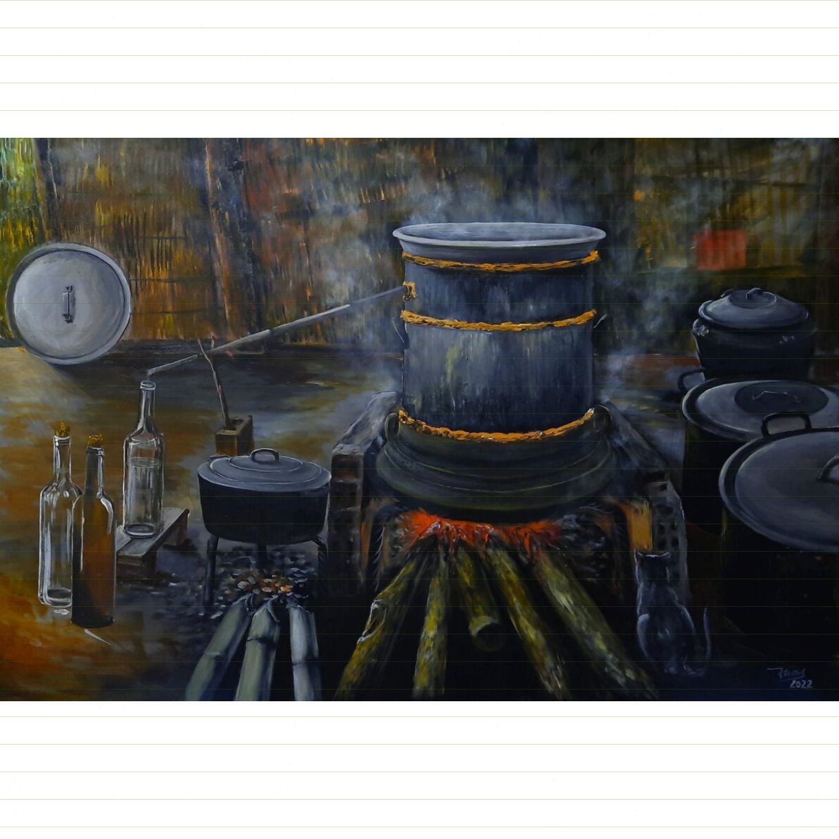 Tranh phong cảnh đồng quê ký ức xưa acrylic toan 85x125cm độc bản 