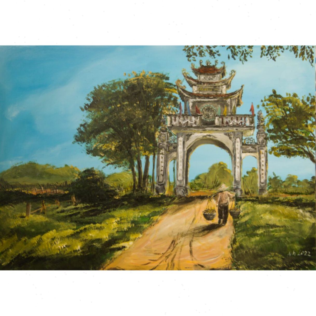 Tranh Phong Cảnh Cổng Làng Acrylic Toan Độc Bản 50x70cm Giá Tốt 