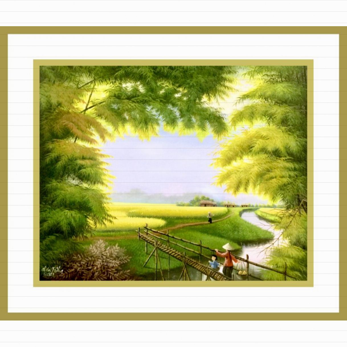 Tranh Phong Cảnh Đồng Quê Sơn Acrylic Kích Thước 55x72cm 