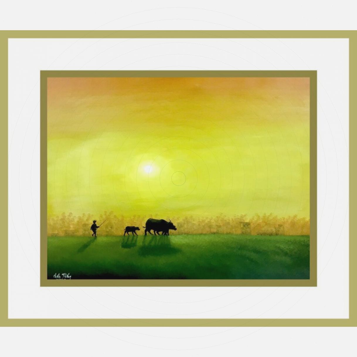 Tranh Phong Cảnh Đồng Quê Mờ Sương Acrylic 53x73cm 