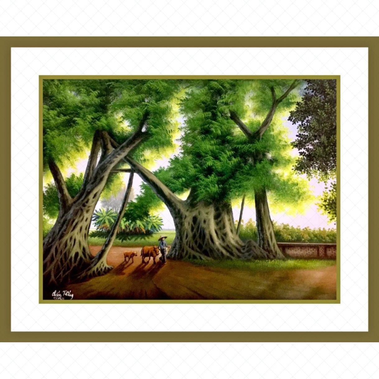 Tranh Phong Cảnh Đồng Quê Nẻo Quê Acrylic 70x56cm 