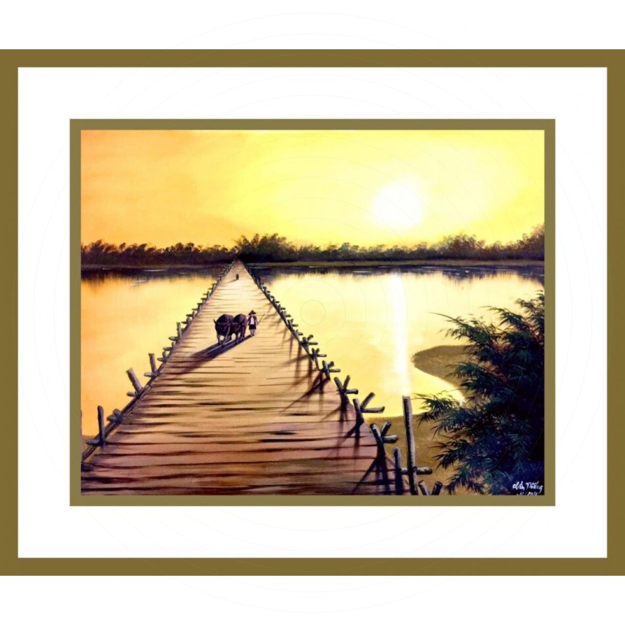 Tranh Phong Cảnh Đồng Quê Chiều Vàng Acrylic 56x70cm Độc Đáo 