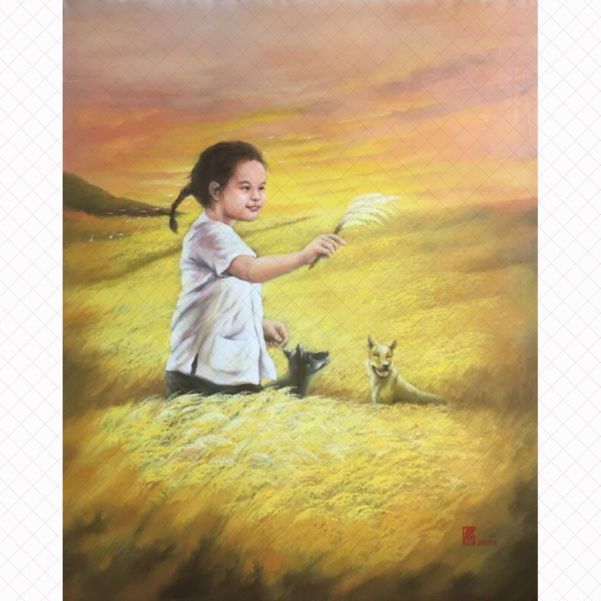 Tranh Phong Cảnh Đồng Quê Cánh Đồng Chiều Acrylic 80x100 