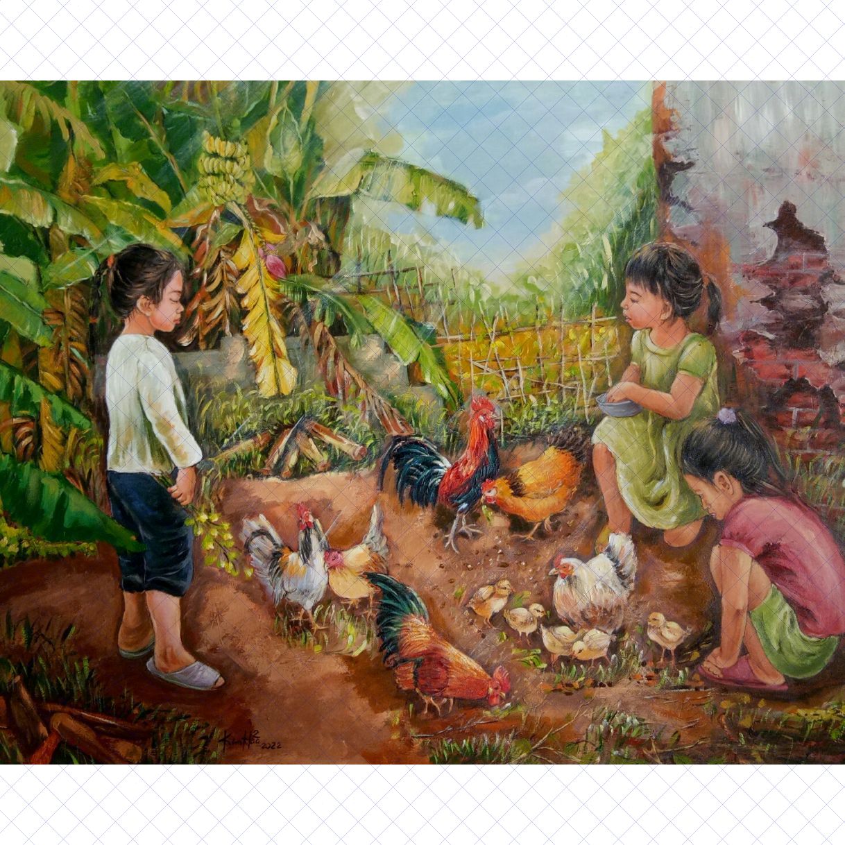 Tranh Phong Cảnh Đồng Quê Vườn Quê Acrylic 80x100cm Mới 2022 