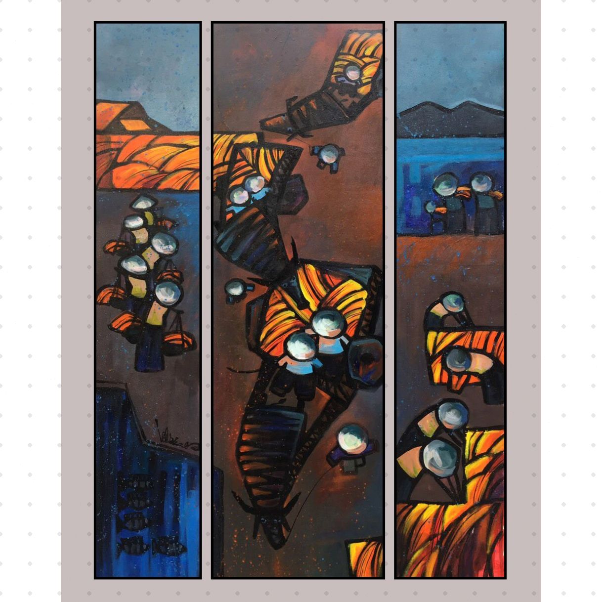 Tranh phong cảnh đồng quê ký ức ngày mùa acrylic 80x100cm tranh sáng tác 