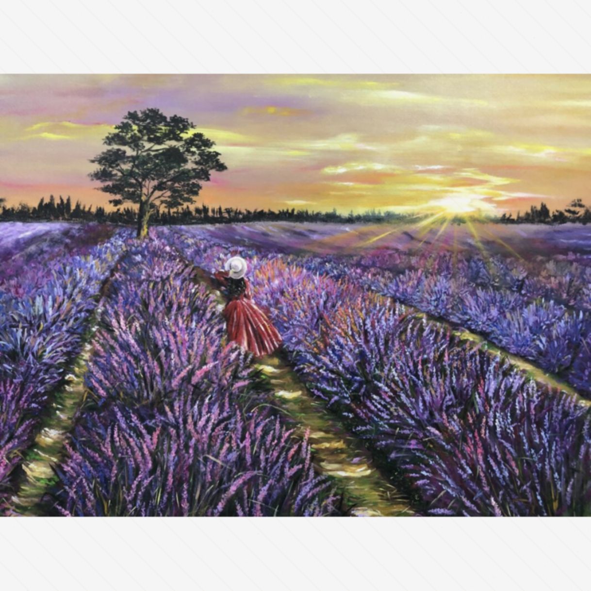 Tranh Phong Cảnh Đồng Quê Lavender Field Acrylic 80x100cm 