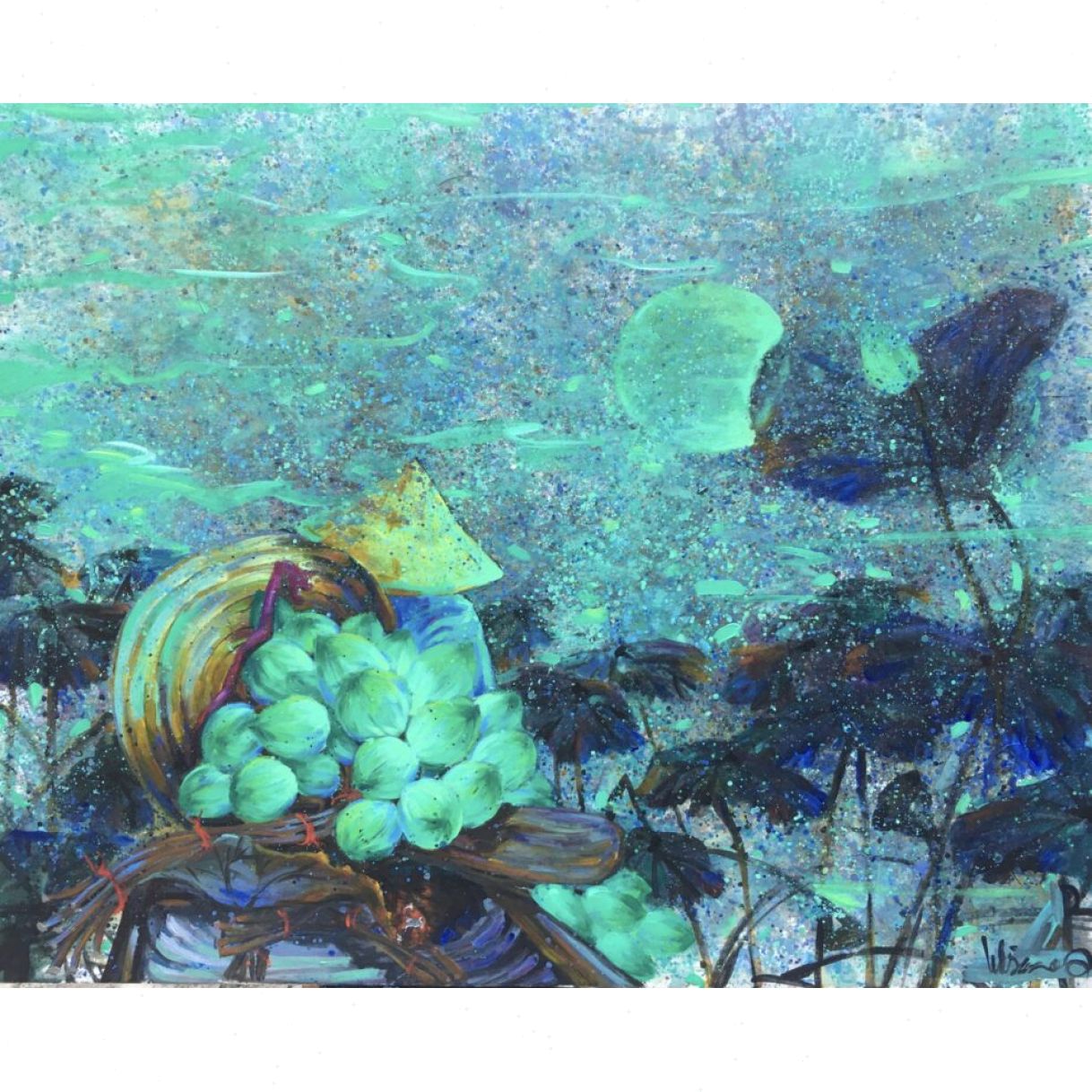 Tranh Phong Cảnh Đồng Quê Dưới Trăng Acrylic 80x100cm Handmade 