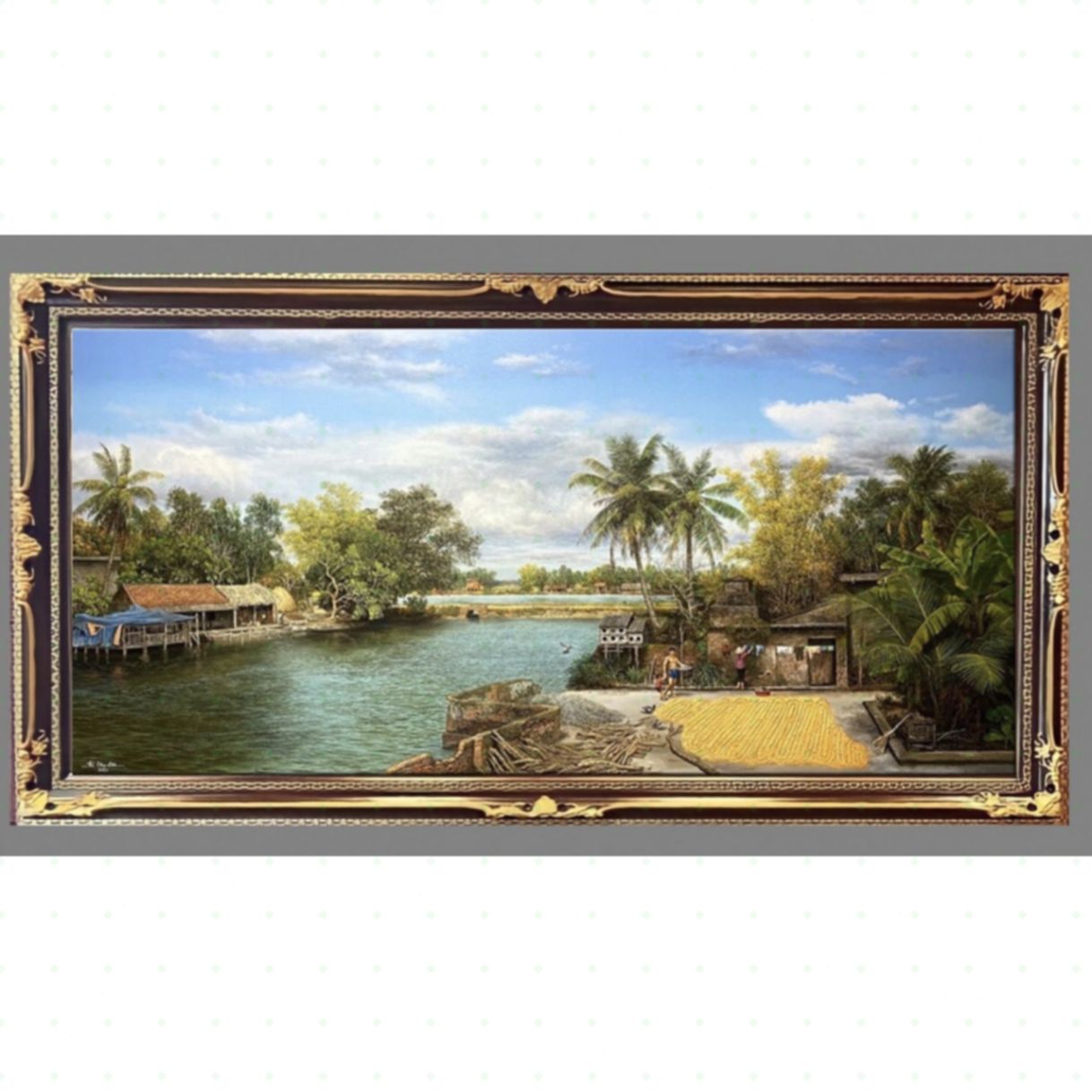 Tranh Sơn Dầu Nắng Nhẹ Miền Quê 120x220cm Sang Trọng 