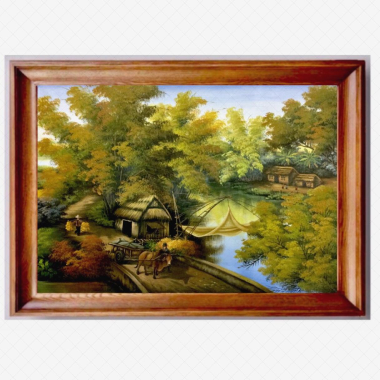 Tranh phong cảnh đồng quê góc quê acrylic khung gỗ sồi Nga 