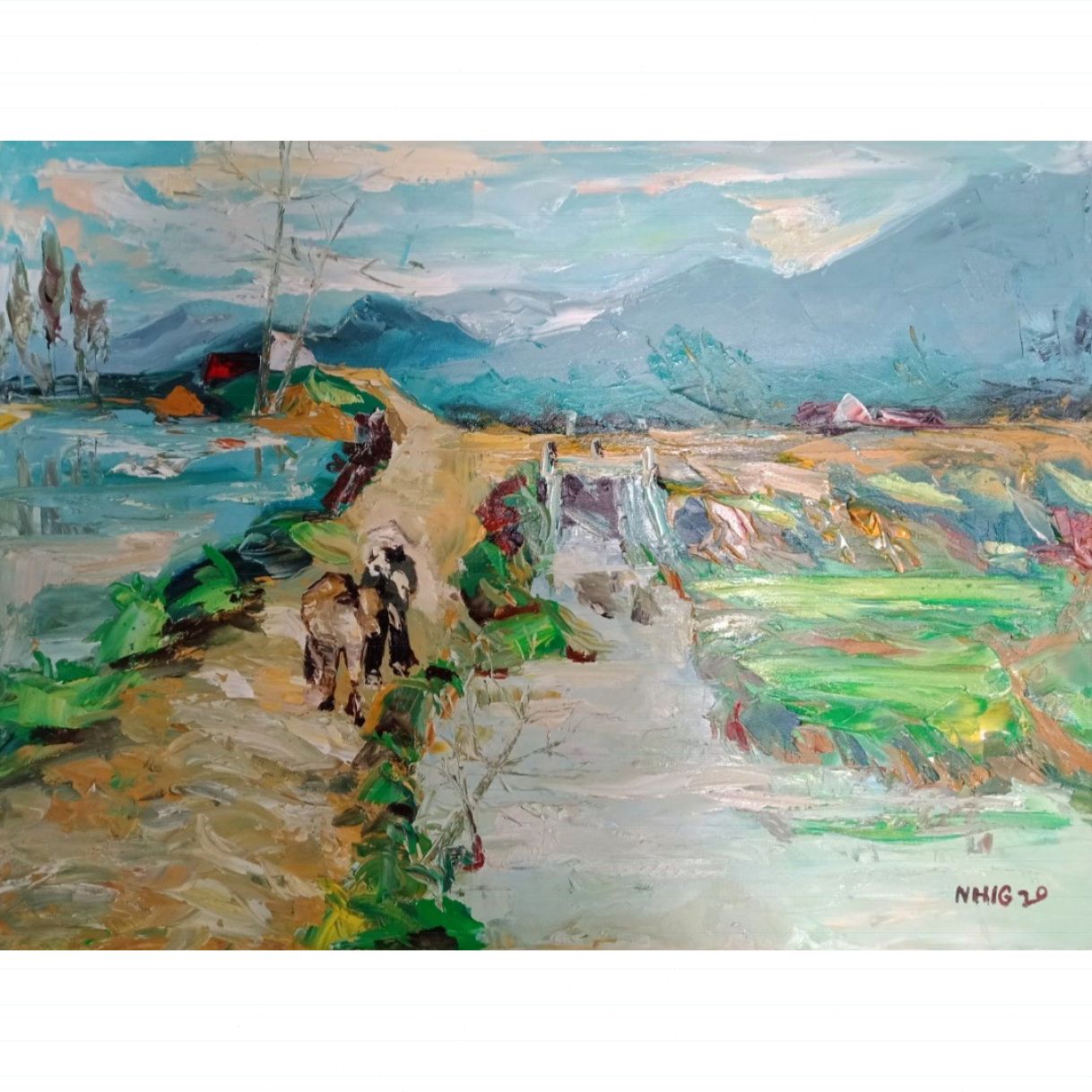 Tranh Phong Cảnh Đồng Quê Ra Đồng Sơn Dầu 60x80cm 