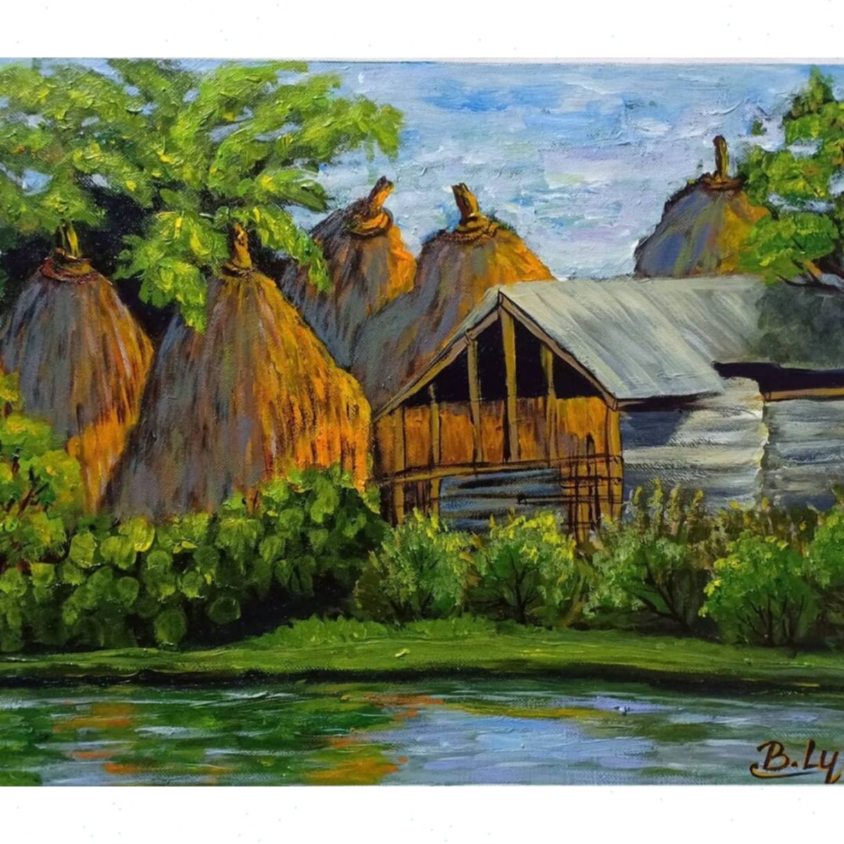 Tranh Bích Ly Góc Quê Acrylic Kích Thước Nhỏ Độc Đáo 