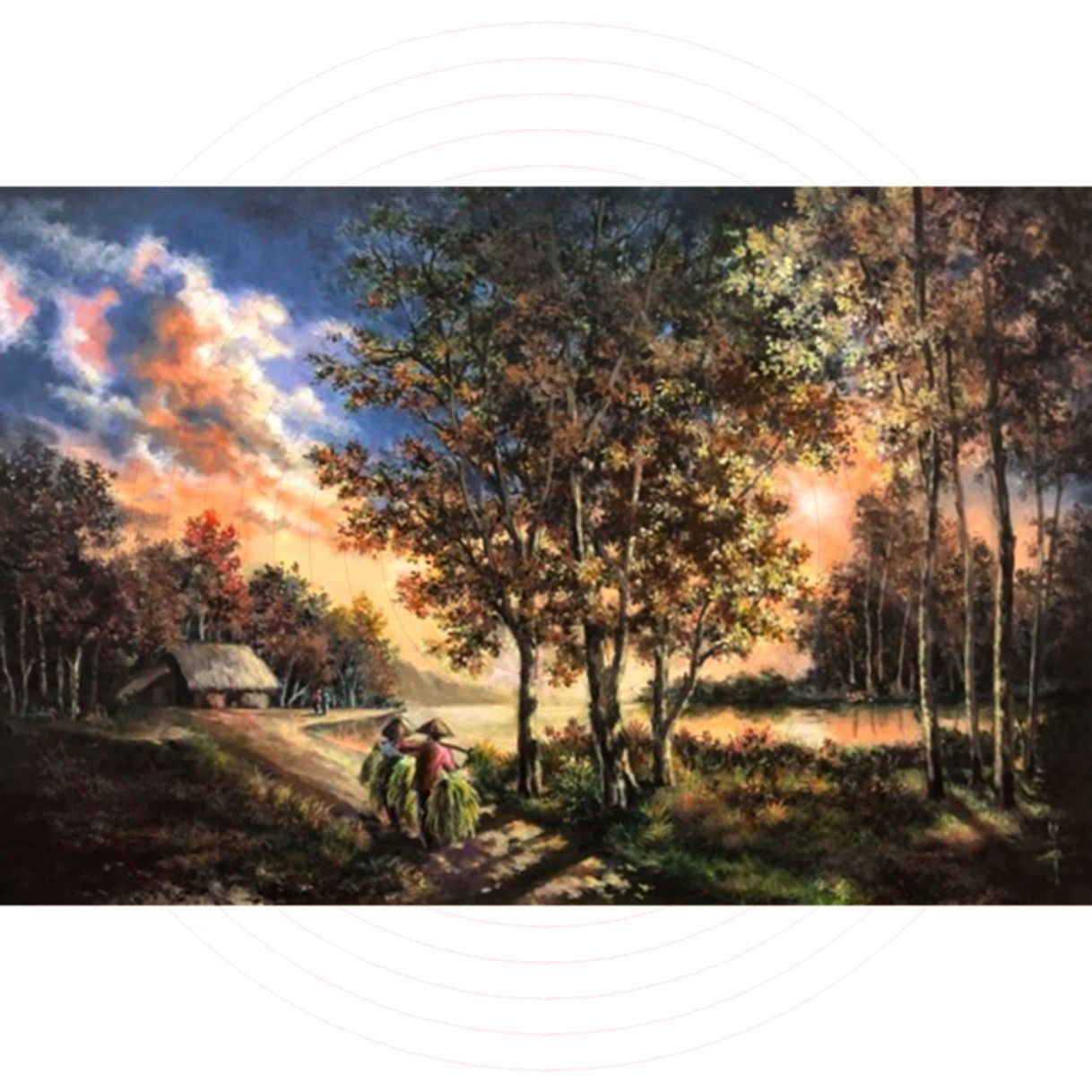 Tranh Nghệ Thuật Chiều Trên Quê Acrylic 50x70cm cảm xúc sâu lắng 