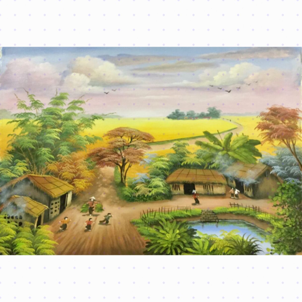 Tranh phong cảnh đồng quê làng thanh bình acrylic độc bản tranh họa sĩ 