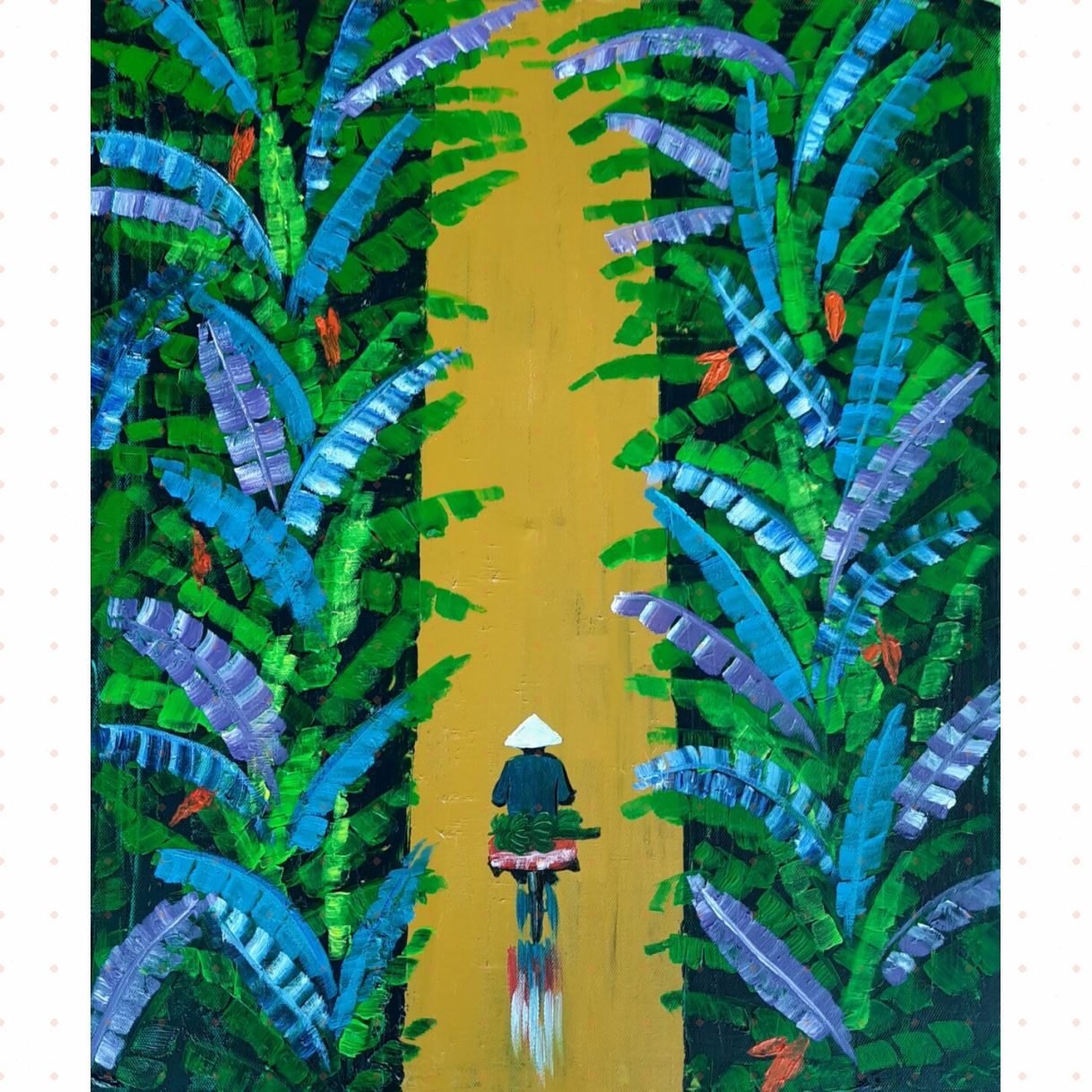 Tranh Phong Cảnh Đồng Quê Chợ Sớm Acrylic 40x47cm Tươi Sáng 