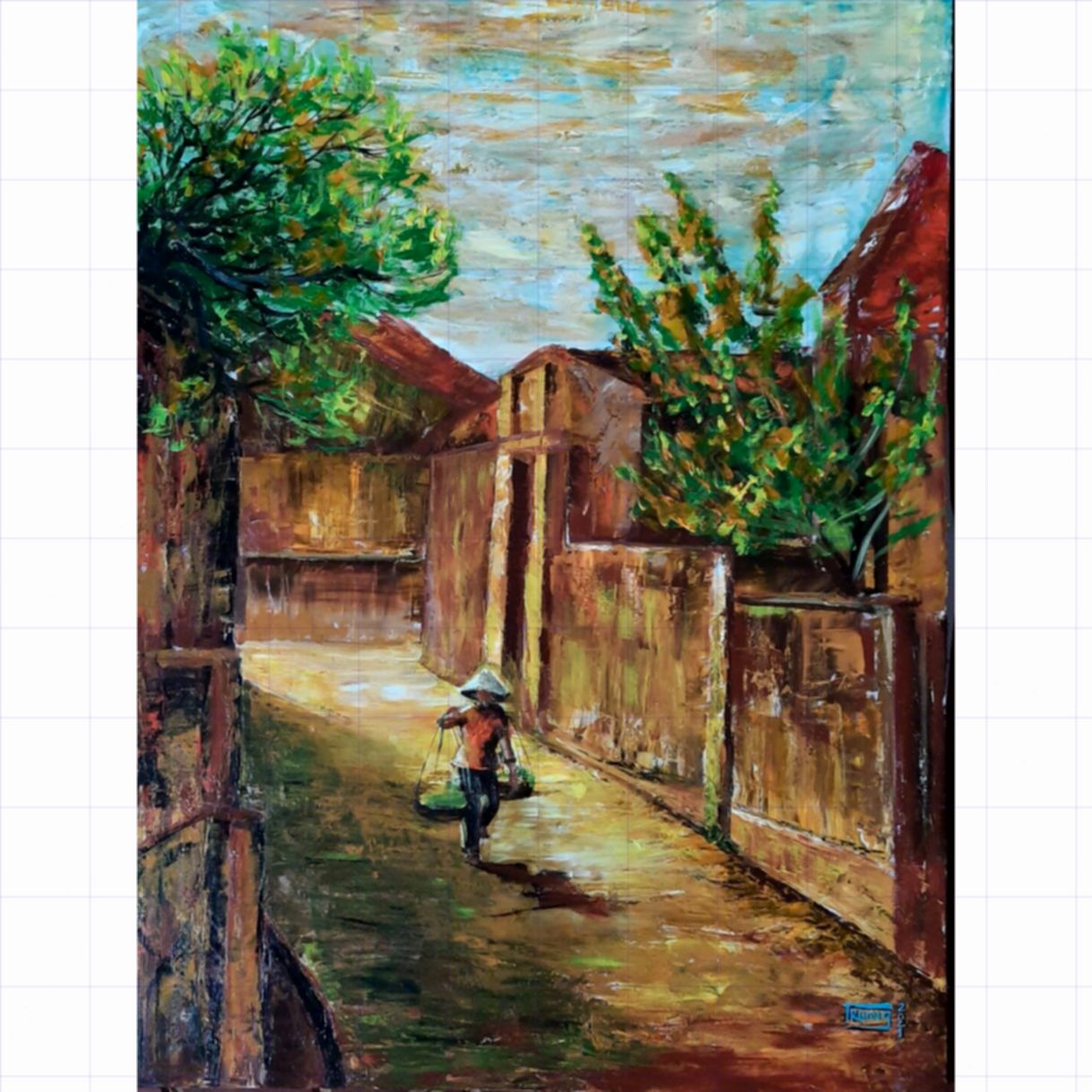 Tranh Phong Cảnh Đồng Quê Ngõ Đầu Làng Acrylic 60x80cm 