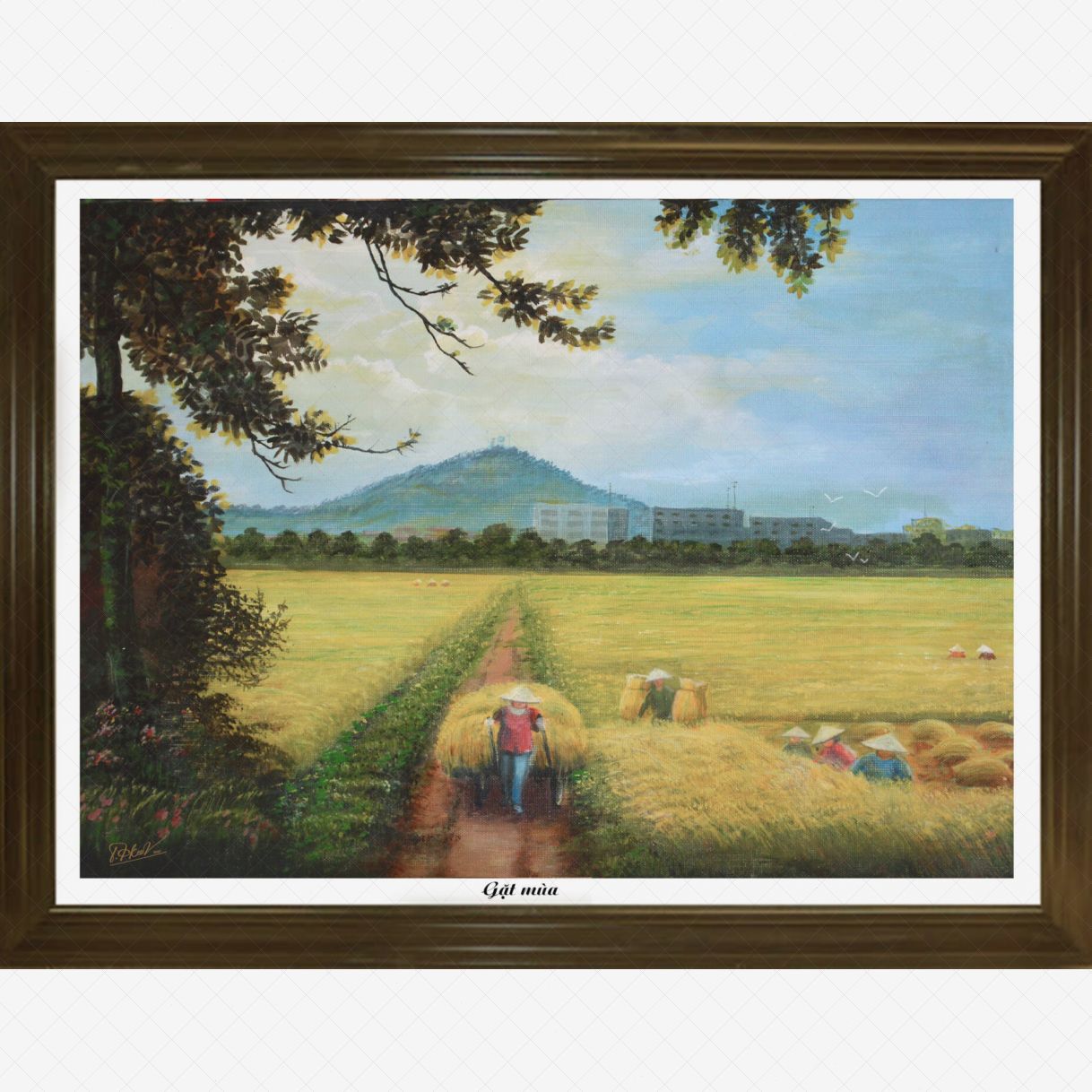 Tranh Phong Cảnh Đồng Quê Gặt Mùa Sơn Dầu 35x50cm 