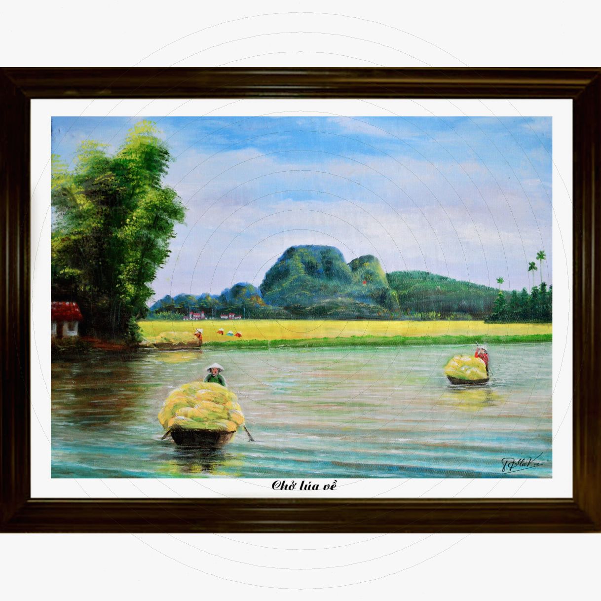 Tranh Phong Cảnh Đồng Quê Chở Lúa Về Sơn Dầu 35x50cm 