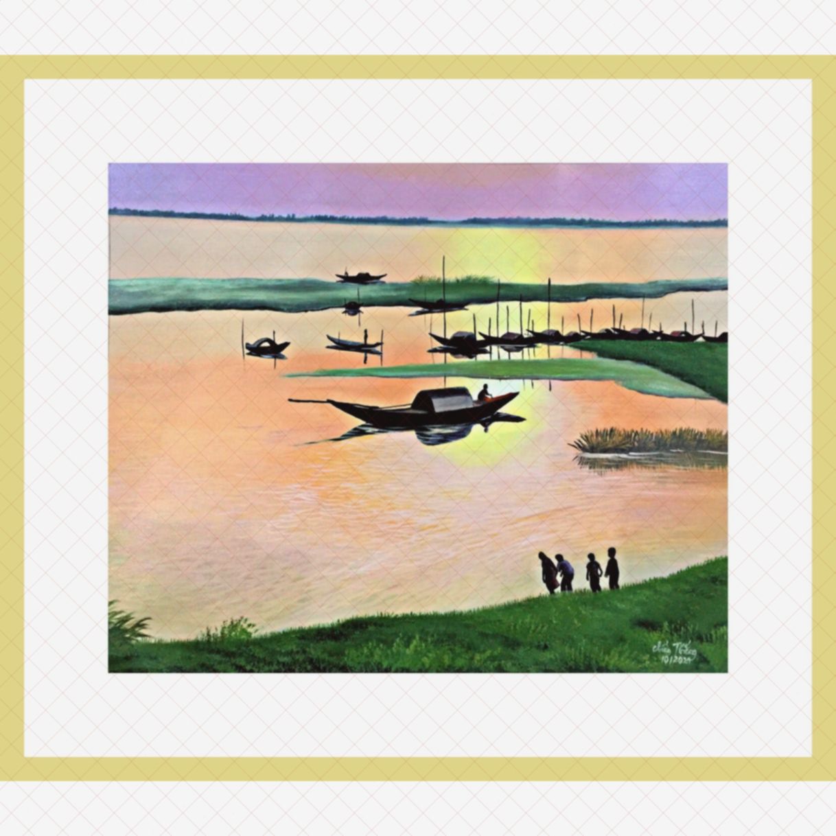 Tranh Phong Cảnh Đồng Quê Tuổi Thơ Sơn acrylic 50x60cm độc bản 
