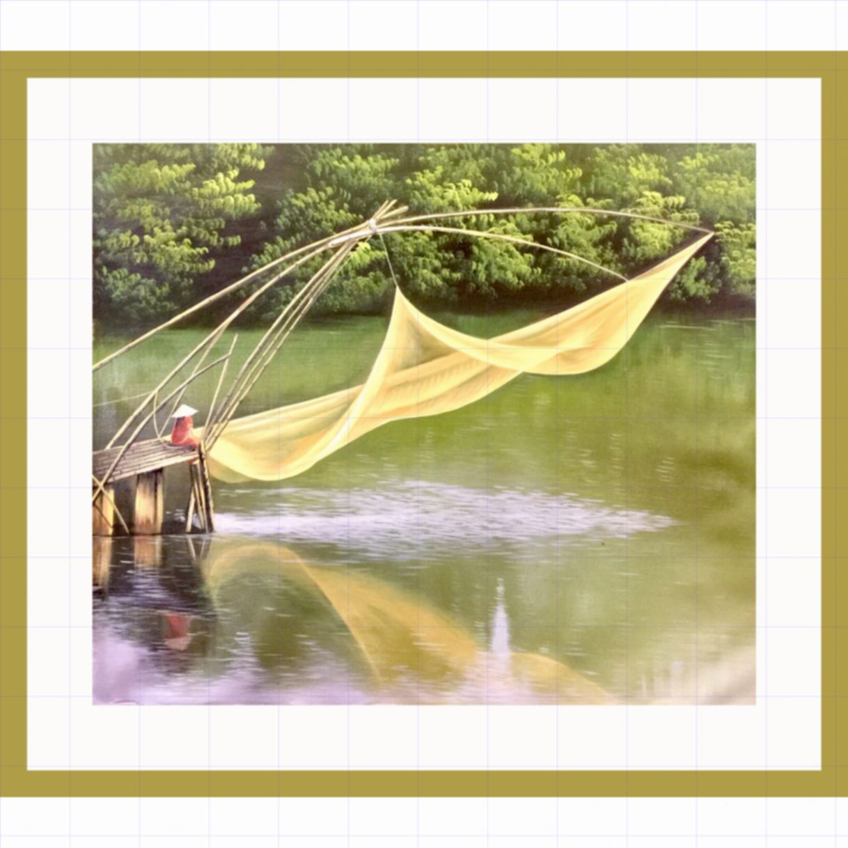 Tranh Đồng Quê Kéo Vó Acrylic 55x66cm Độc Bản Họa Sĩ Nổi Tiếng 