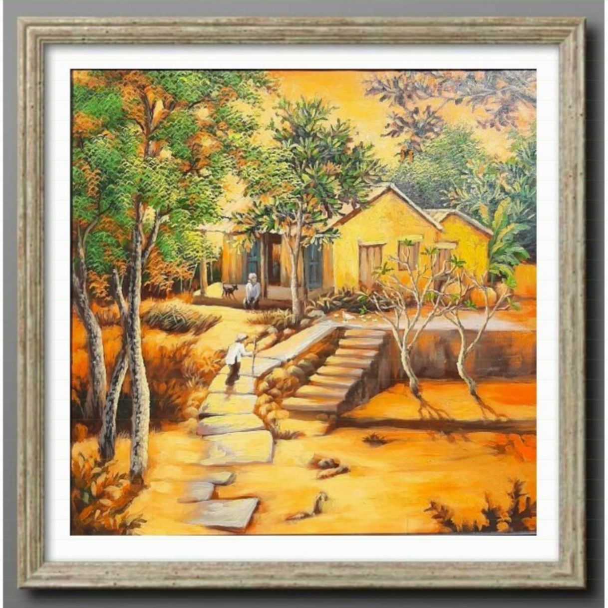 Tranh phong cảnh đến thăm bạn acrylic 50x50cm tranh sáng tác độc bản họa sĩ 