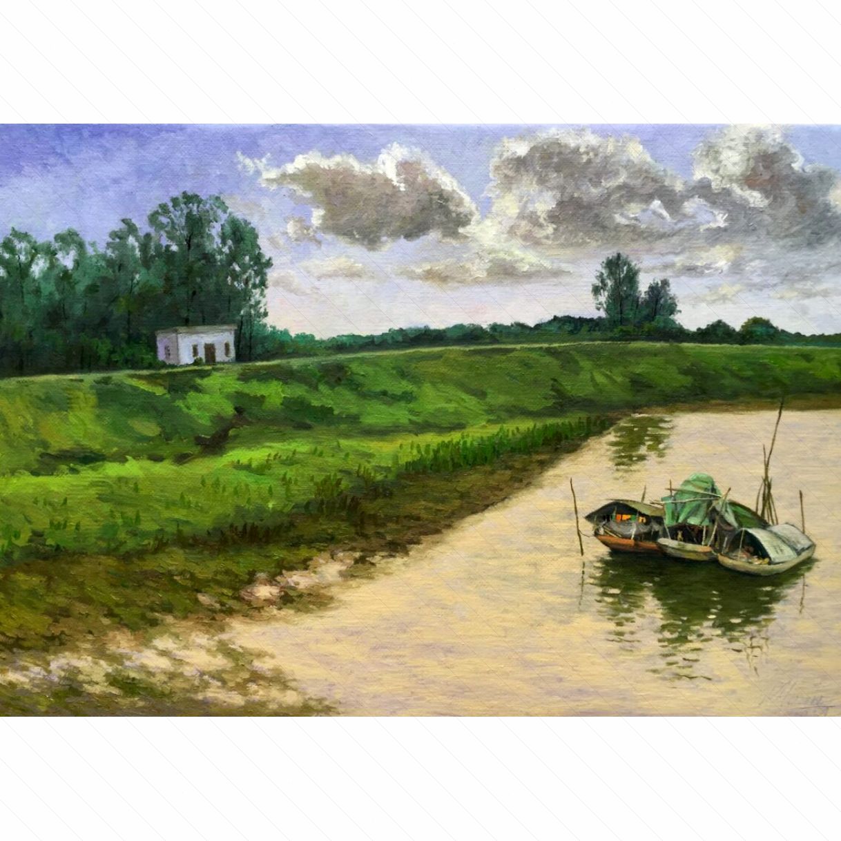 Tranh Sơn Dầu Bến Sông 70x100cm Năm 2021 Độc Bản Sáng Tác 