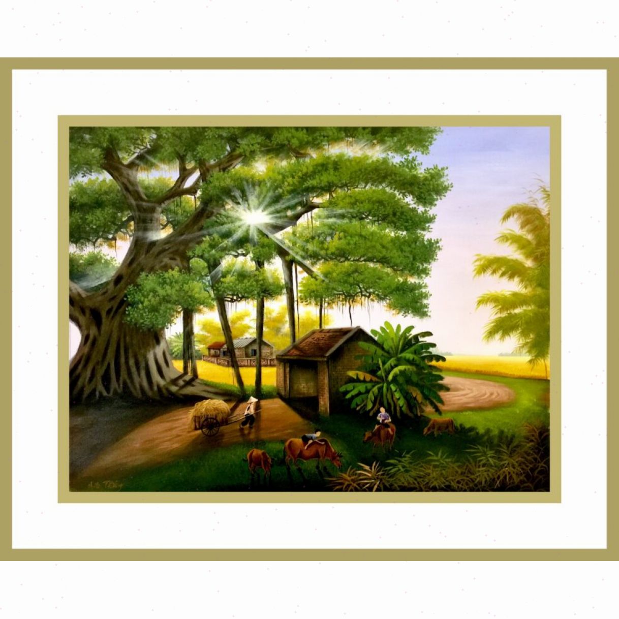 Tranh Phong Cảnh Đồng Quê Góc Quê Acrylic 55x72cm 
