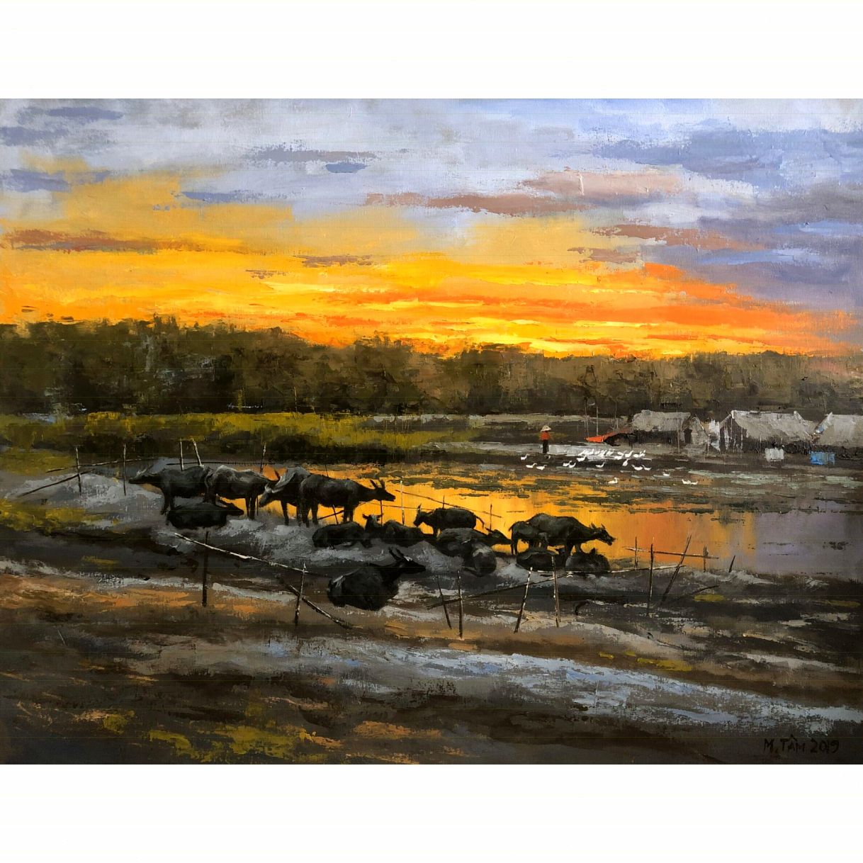 Minh Tâm Tranh Chiều Ngoại Ô Sơn Dầu Kích Thước 70x90cm 