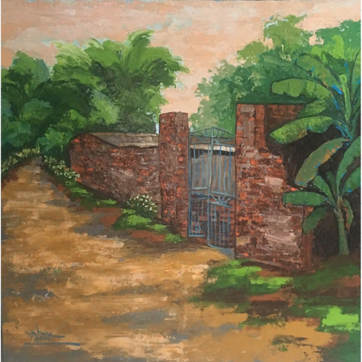 Tranh Phong Cảnh Đồng Quê Chiều Quê Acrylic 80x80cm độc bản họa sĩ 