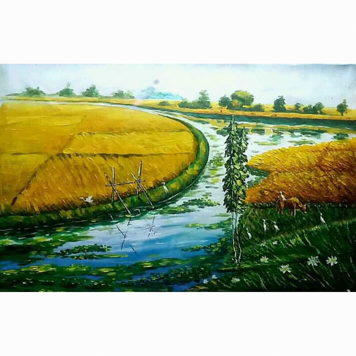 Tranh Quang Quý Nét Quê Acrylic Tinh Xảo 50x70cm 