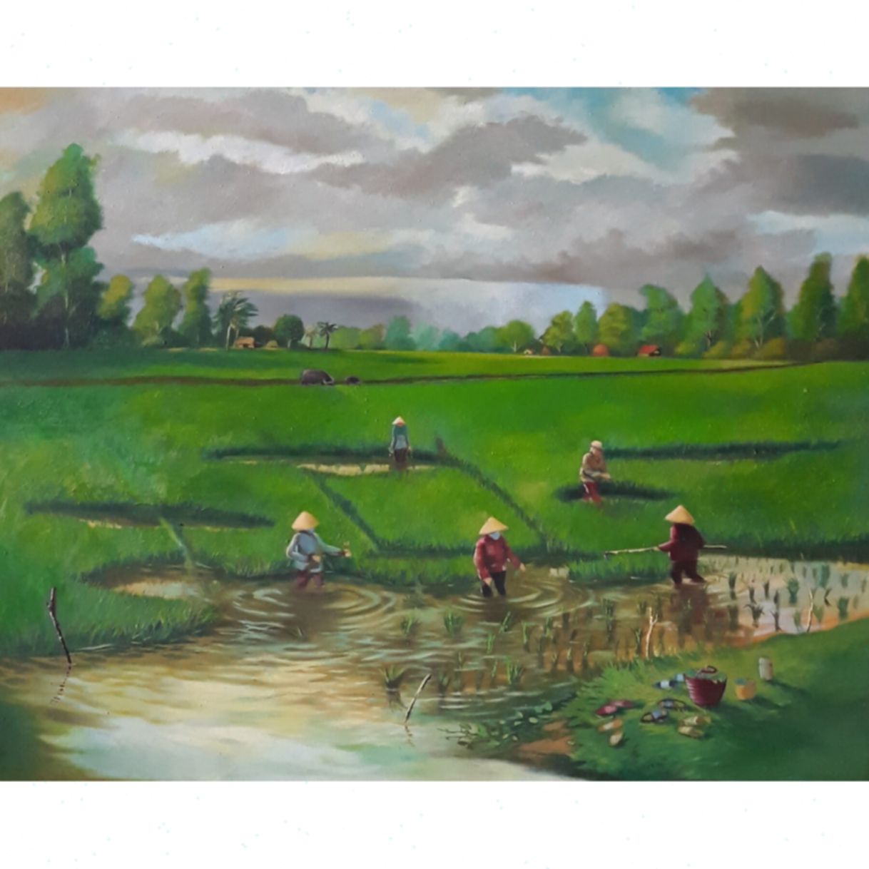 Hoàng Thuấn Tranh Mùa Vụ Mới Sơn Dầu Toan 80x100cm 2020 
