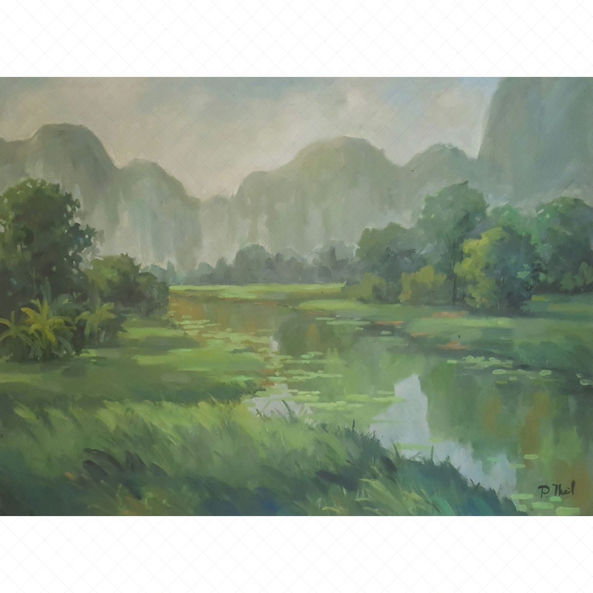Tranh sông quê sơn dầu 60x80cm hiện thực đẹp năm 2019 họa sĩ tranh nghệ thuật 