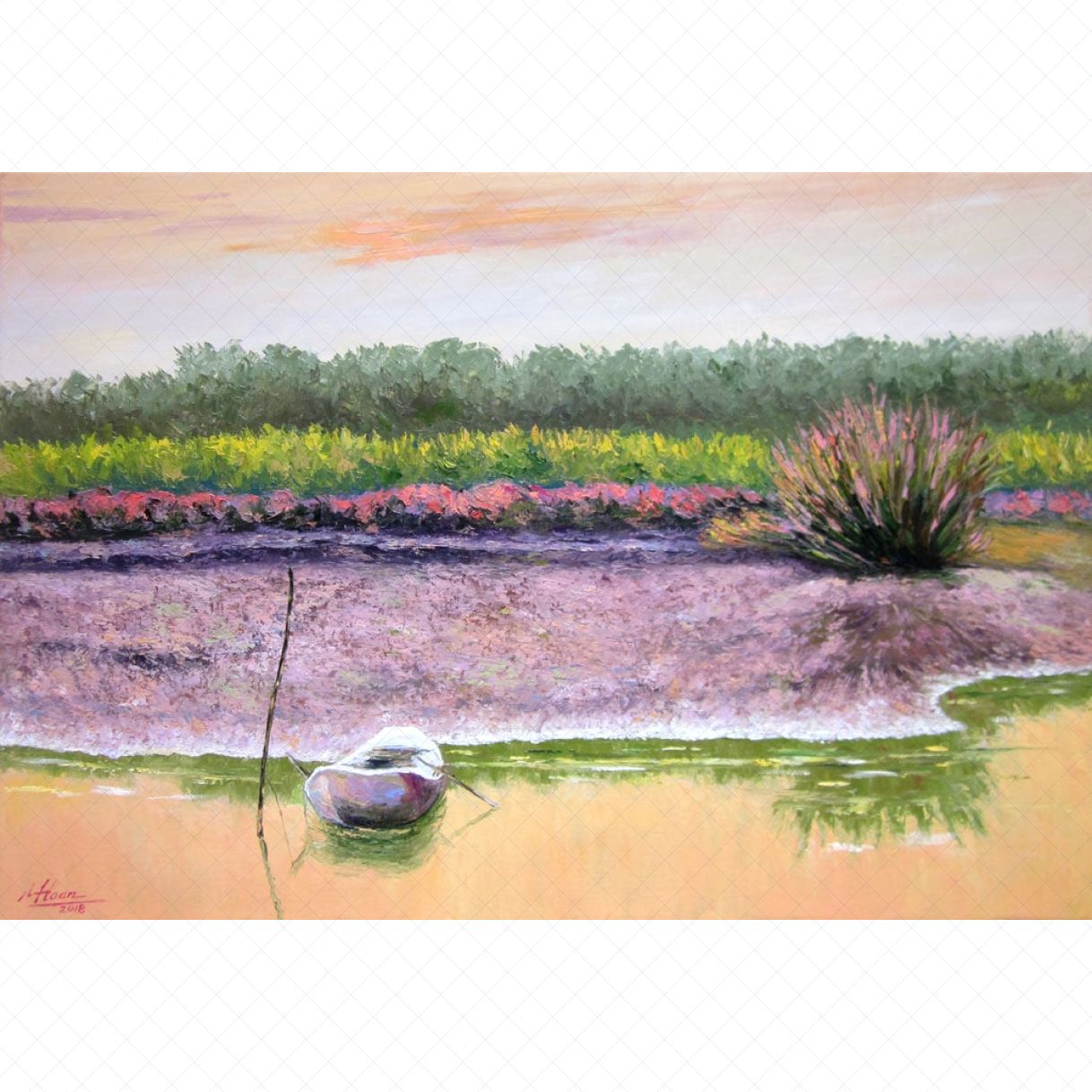 Quang Hoan Tranh Sơn Dầu Chiều Buông Tông Lãng Mạn Kích Thước 60x90cm 