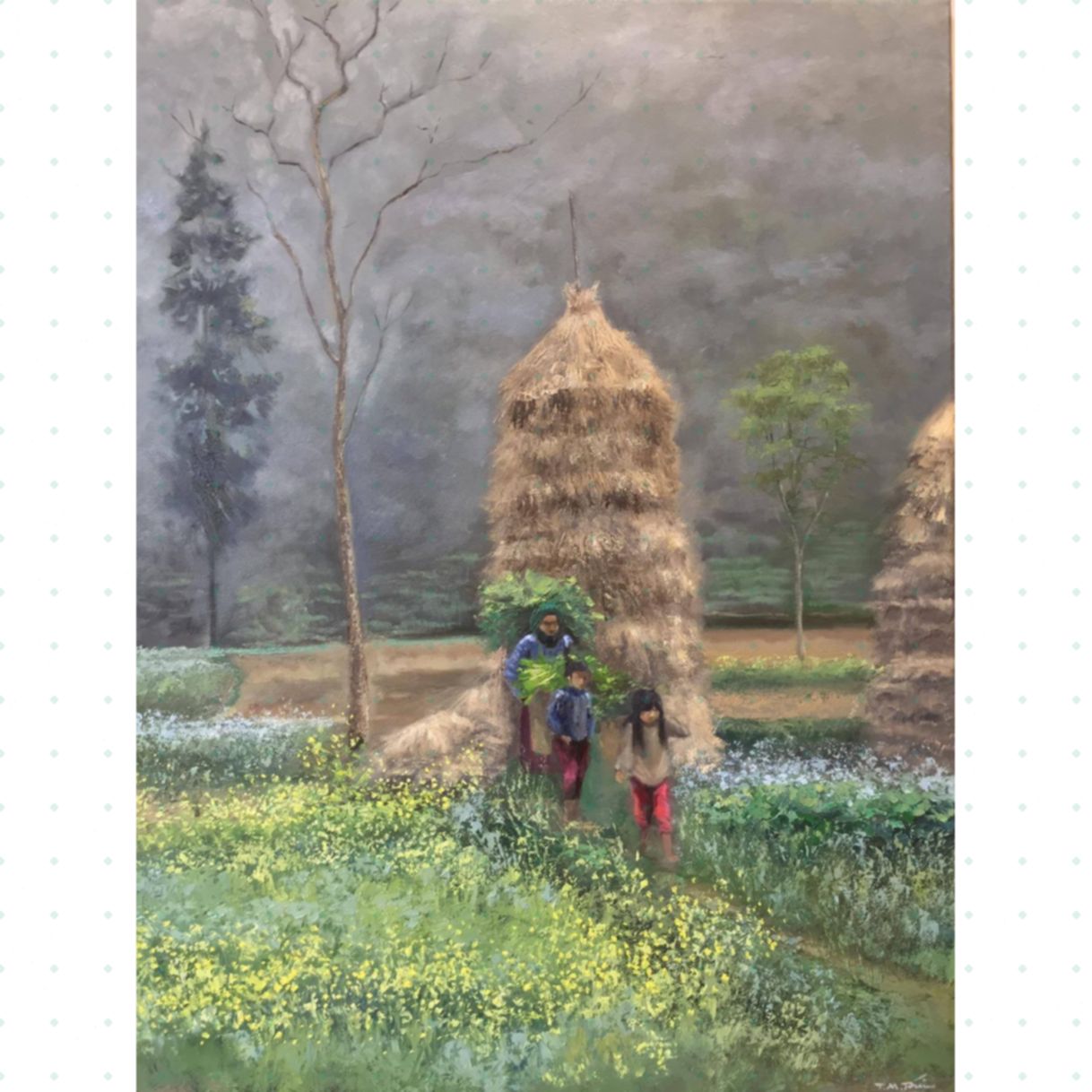 Tranh Phong Cảnh Đồng Quê Sơn Dầu Cánh Đồng Xuân 65x85cm 