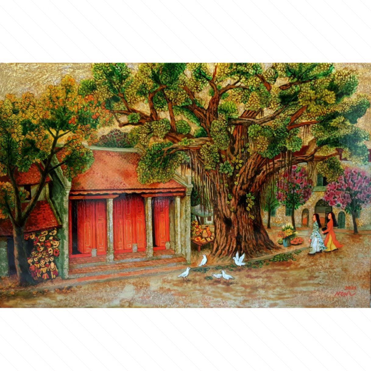 Tranh Phong Cảnh Đền Bà Kiệu Sơn Mài 80x120cm Độc Bản 