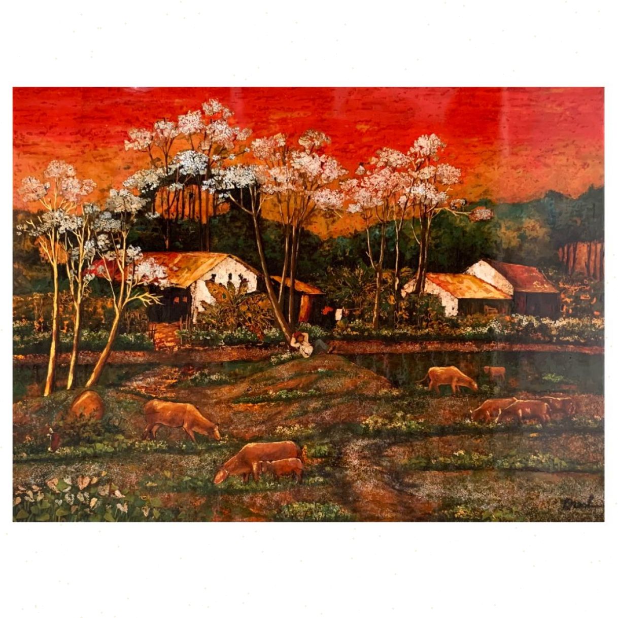 Tranh Sơn Mài Chiều Trên Đồng 90x120cm Sáng Tác 2024 