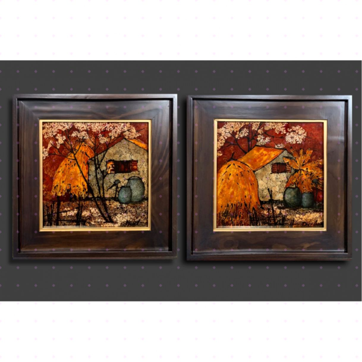 Tranh Quà Tặng Góc Nhỏ Quê Nhà Sơn Mài Kích Thước 30x30cm 