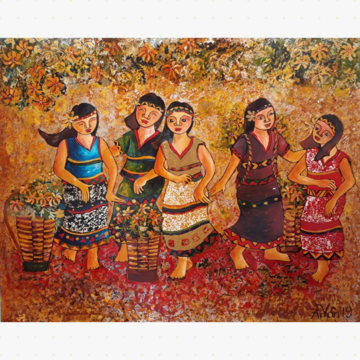 Tranh mùa xuân về sơn mài Ái Vân 80x100cm 