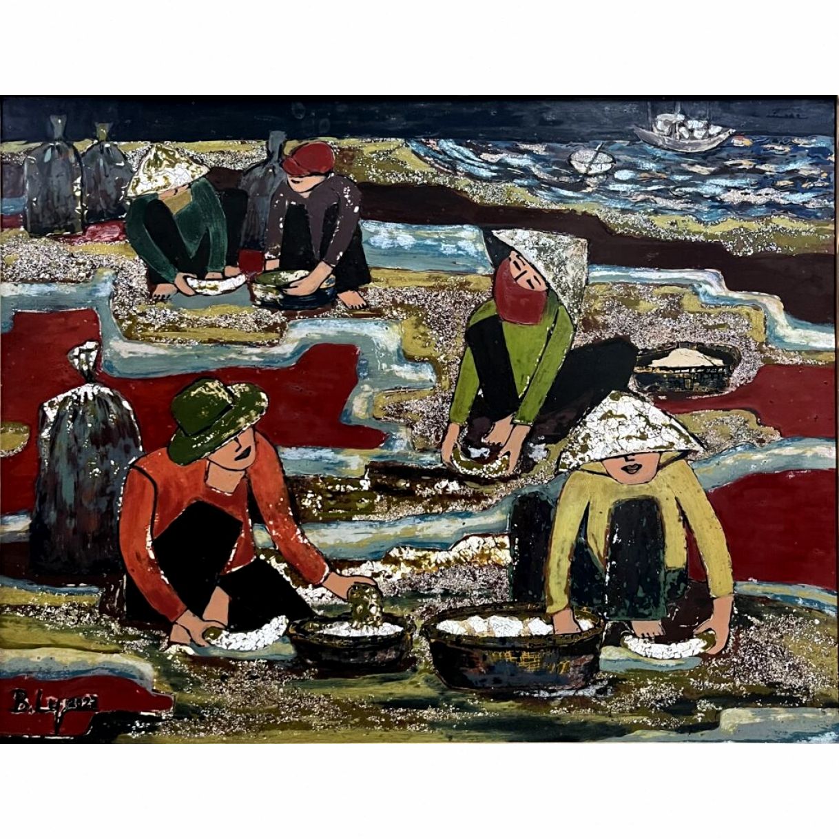 Tranh Sơn Mài Nhịp Sống Mưu Sinh 70x90 Truyền Thống Độc Bản 