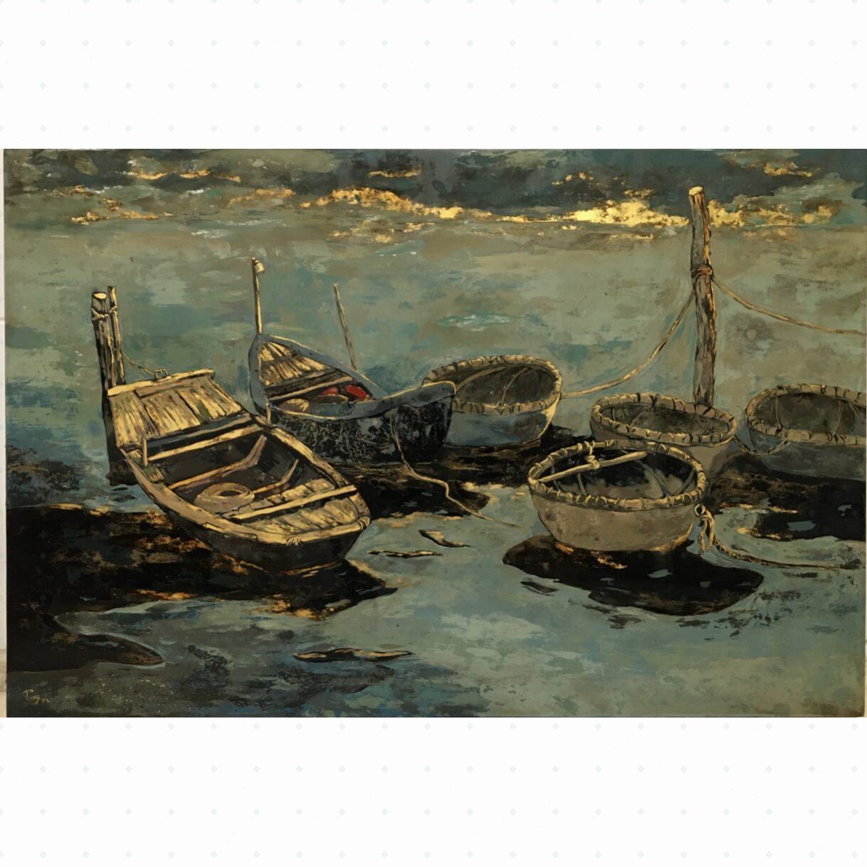 Tranh Sơn Mài Bến Chiều 60x90cm Độc Bản Đa Sắc 