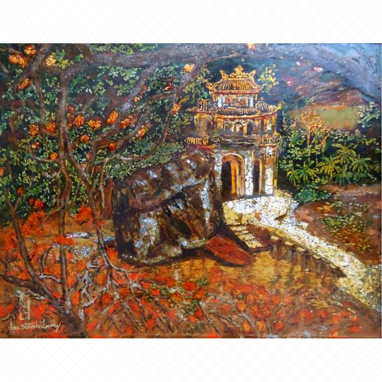 Tranh Sơn Mài Hoa Cửa Thiền Sang Trọng Độc Bản 