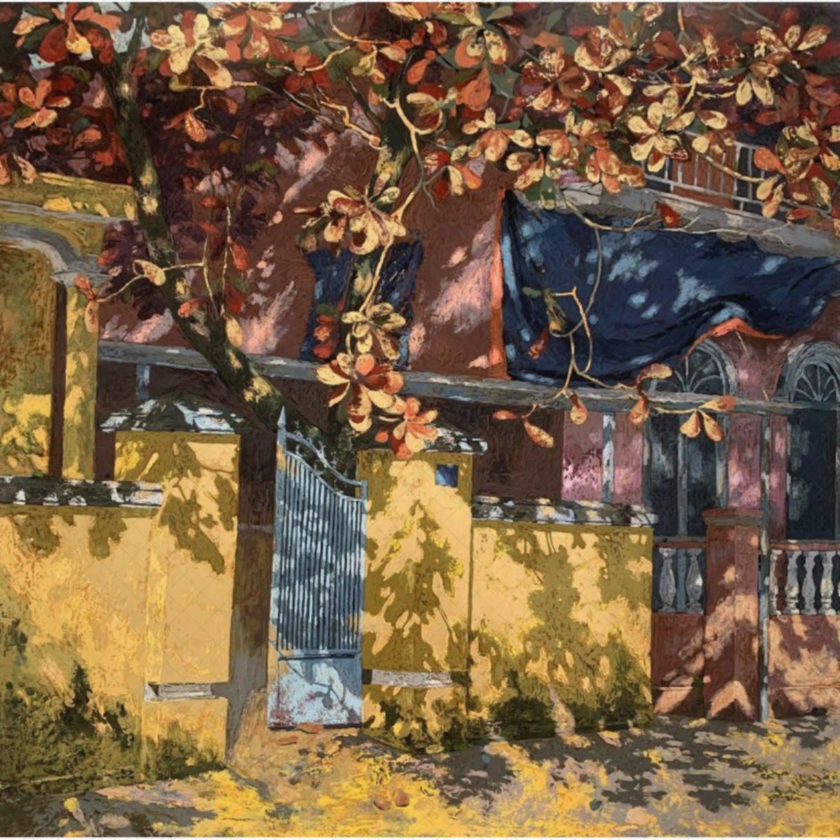 Tranh Sơn Mài Mùa Lá Đỏ Độc Bản Kích Thước 80x80cm 
